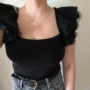 Vivienne Tam top with layered ruffle raw edge sleeves